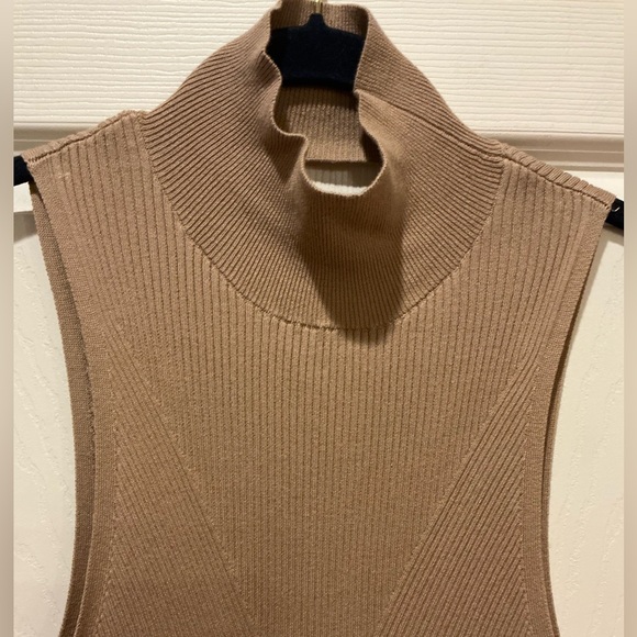 Anthropologie NWT Stretch Knit Mock Neck Sleeveless Dress Beige Woman Size Small - Picture 9 of 14